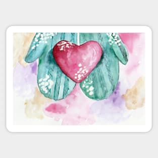 My heart belongs to you Watercolor Mittens Cute Sticker